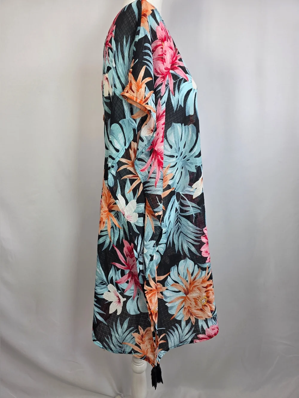 Kona Sol Tropical Floral Cover Up Dress Swim Tunic Criss Cross Back Size M‎